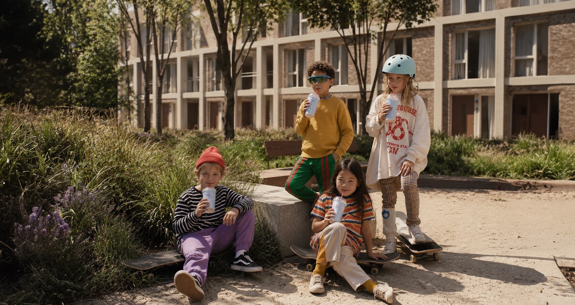 Kinderen spelen in het groen bij Cascade
